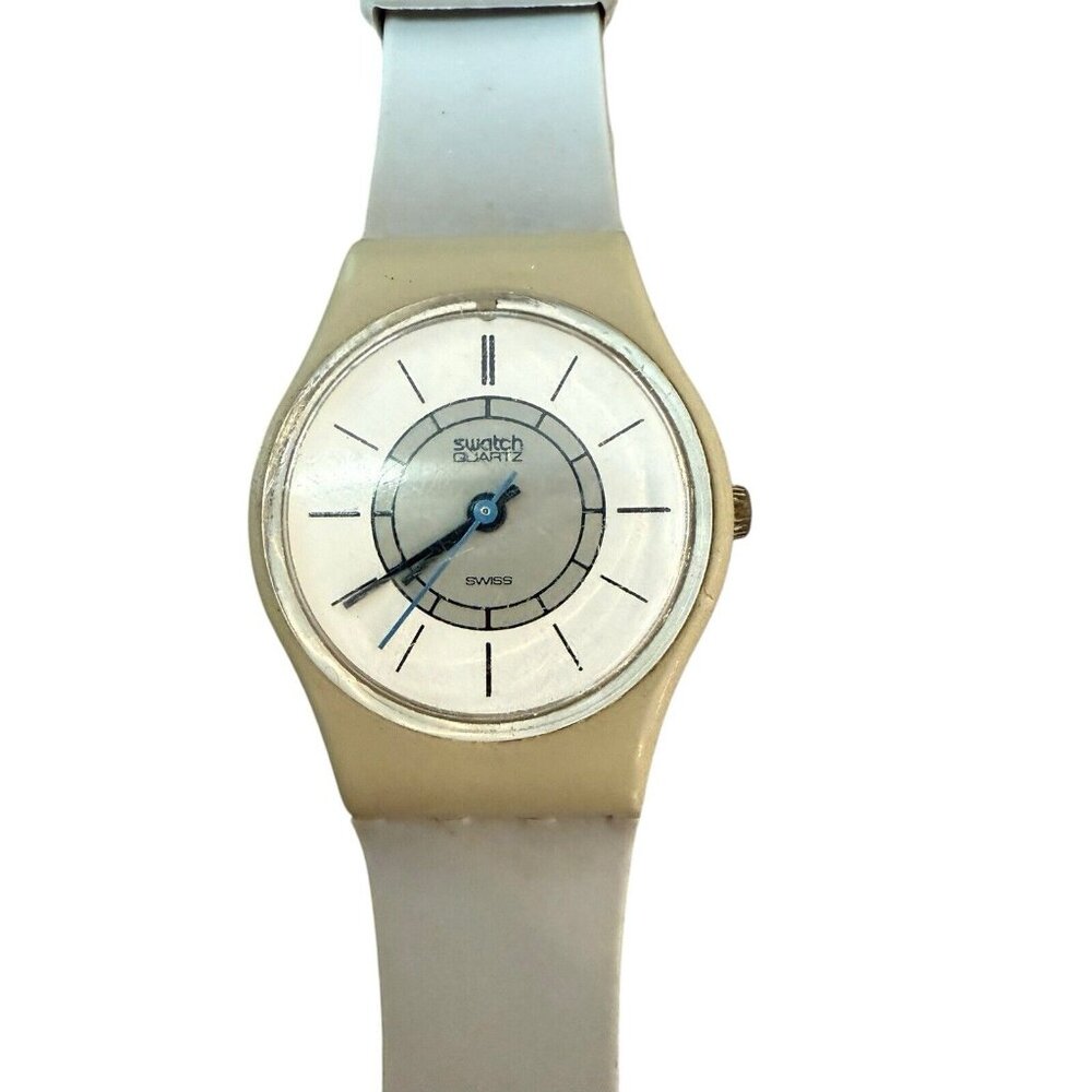 VINTAGE Swatch LM103 ART DECO W Box 1984 Ladies Gray *No Battery Cover